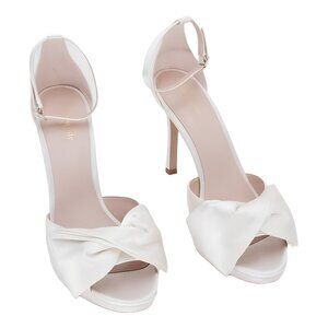 kate spade White Satin Knot Ankle-Strap High Heels